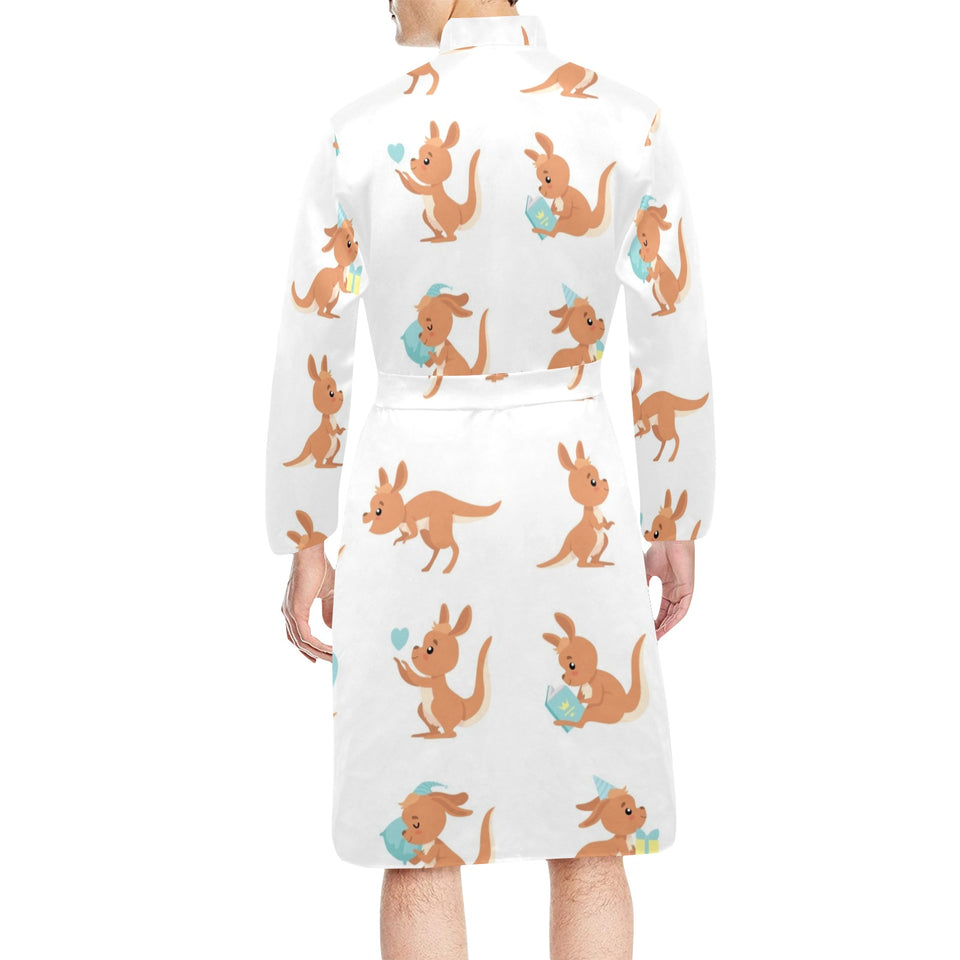 Cute Kangaroo pattern Men's Long Sleeve Belted Night Robe