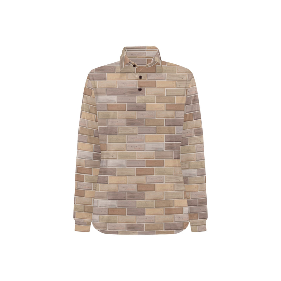 Brick Printed Pattern Print Design 01 Women's Long Sleeve Polo Shirt