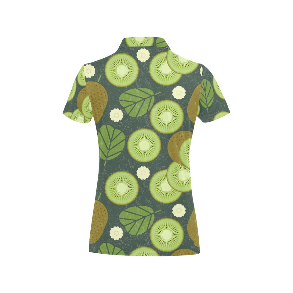 Whole sliced kiwi leave and flower Women's All Over Print Polo Shirt