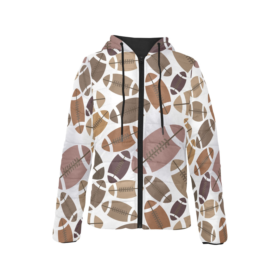 American football ball pattern Women's Padded Hooded Jacket