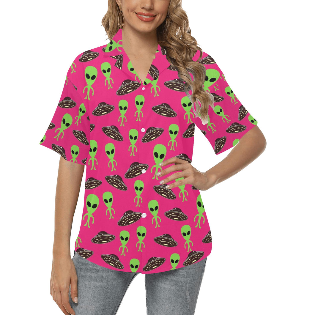 Alien Pattern Print Design 03 Women's All Over Print Hawaiian Shirt