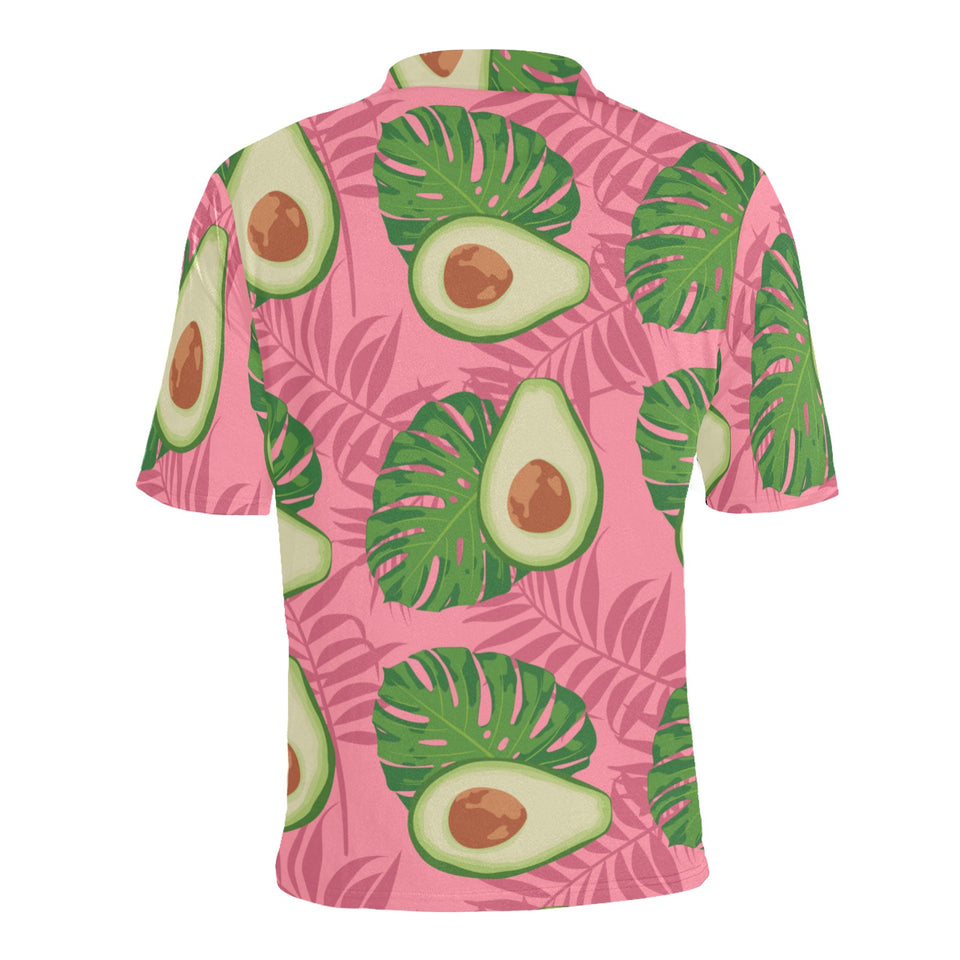 Avocado slices leaves pink back ground Men's All Over Print Polo Shirt