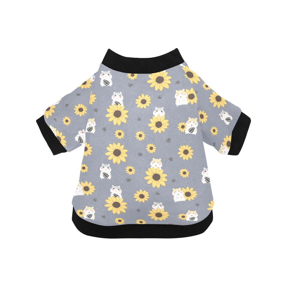 Cute hamster sunflower pattern background All Over Print Pet Dog Round Neck Fuzzy Shirt
