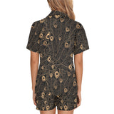 Gold peacock feather pattern Women's V-Neck Short Pajama Set