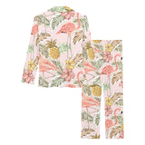 Pink flamingo birds pineapples hibiscus flower pat Women's Long Pajama Set