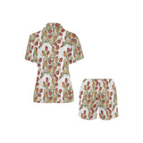 Red tulips and daffodils pattern Women's V-Neck Short Pajama Set