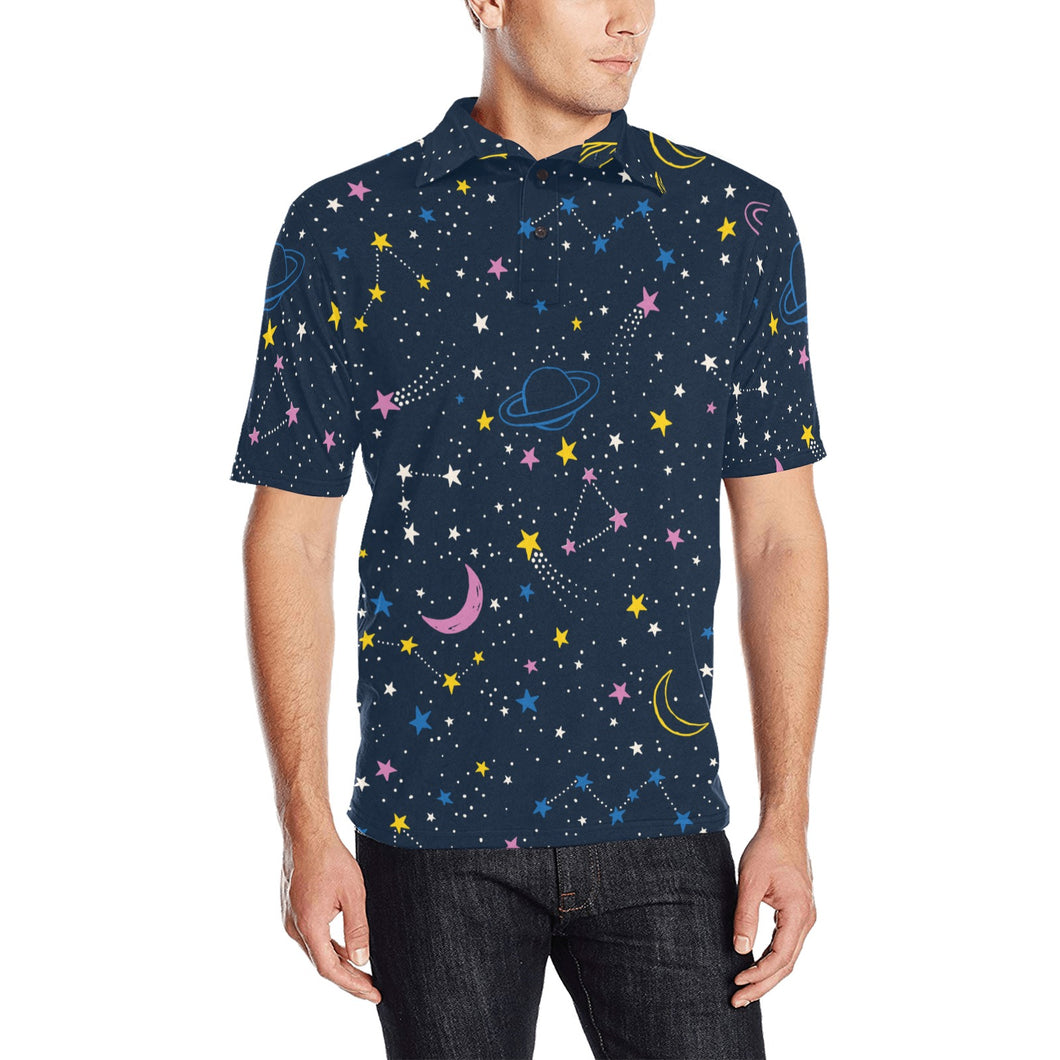 space pattern with planets, comets, constellations Men's All Over Print Polo Shirt