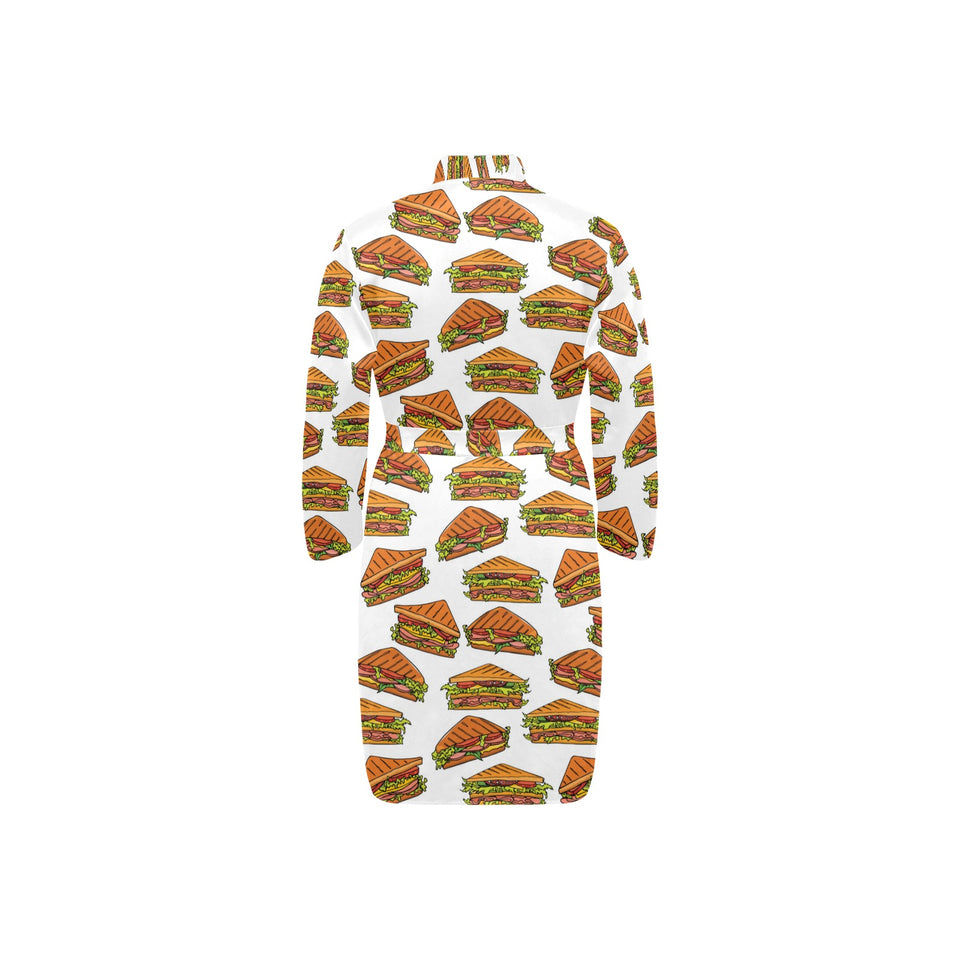Sandwich Pattern Print Design 02 Men's Long Sleeve Belted Night Robe