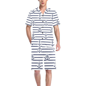 Anchor rope nautical pattern Men's V-Neck Short Pajama Set