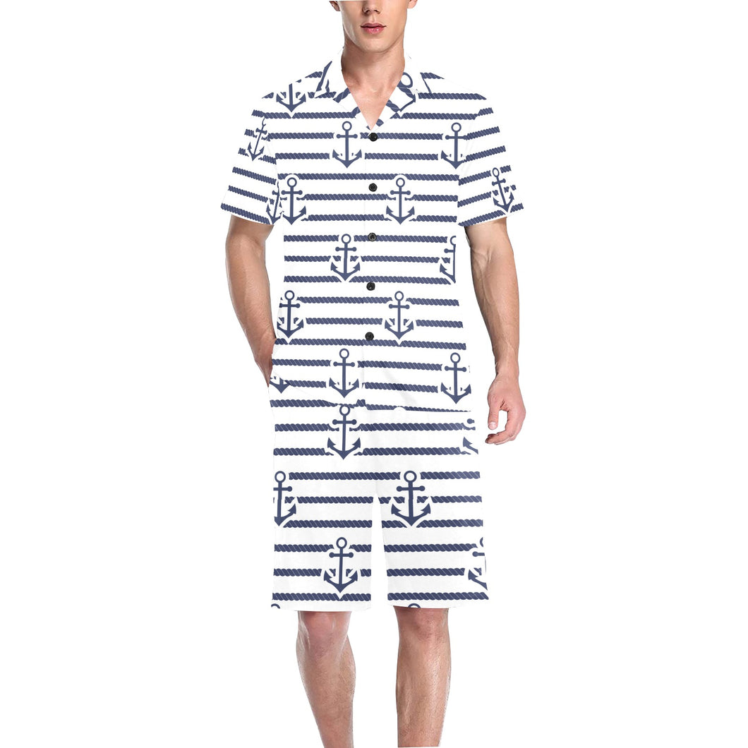 Anchor rope nautical pattern Men's V-Neck Short Pajama Set