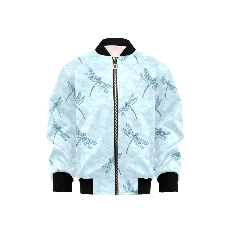 Dragonfly pattern blue background Kids' Boys' Girls' Bomber Jacket