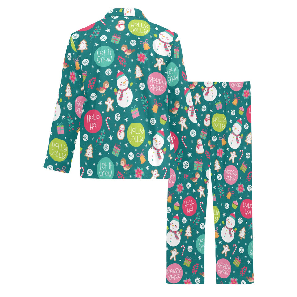 Snowman bird decorative elements christmas pattern Men's Long Pajama Set