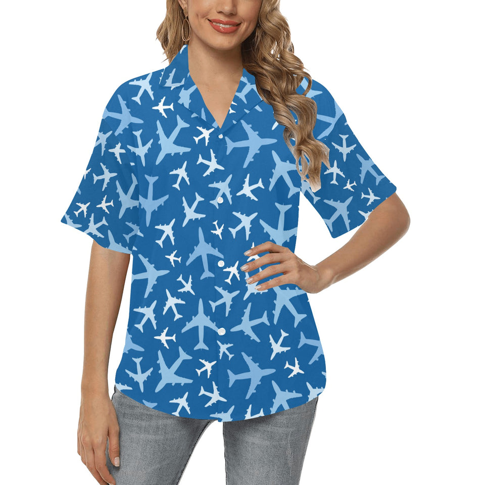 Airplane pattern in the sky Women's All Over Print Hawaiian Shirt