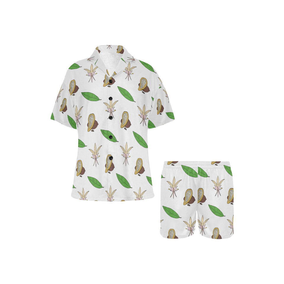 Color hand drawn cacao pattern Women's V-Neck Short Pajama Set