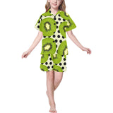 kiwi black dot background Kids' Boys' Girls' V-Neck Short Pajama Set