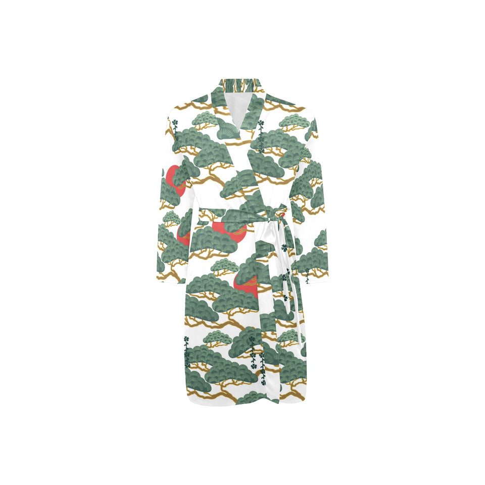 Bonsai red sun japanese pattern Men's Long Sleeve Belted Night Robe