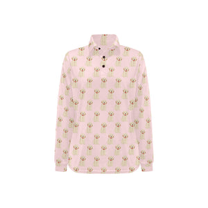 Golden Retriever Pattern Print Design 02 Women's Long Sleeve Polo Shirt