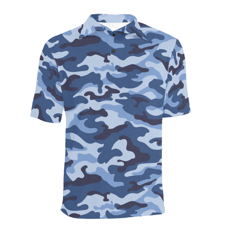 Blue camouflage pattern Men's All Over Print Polo Shirt