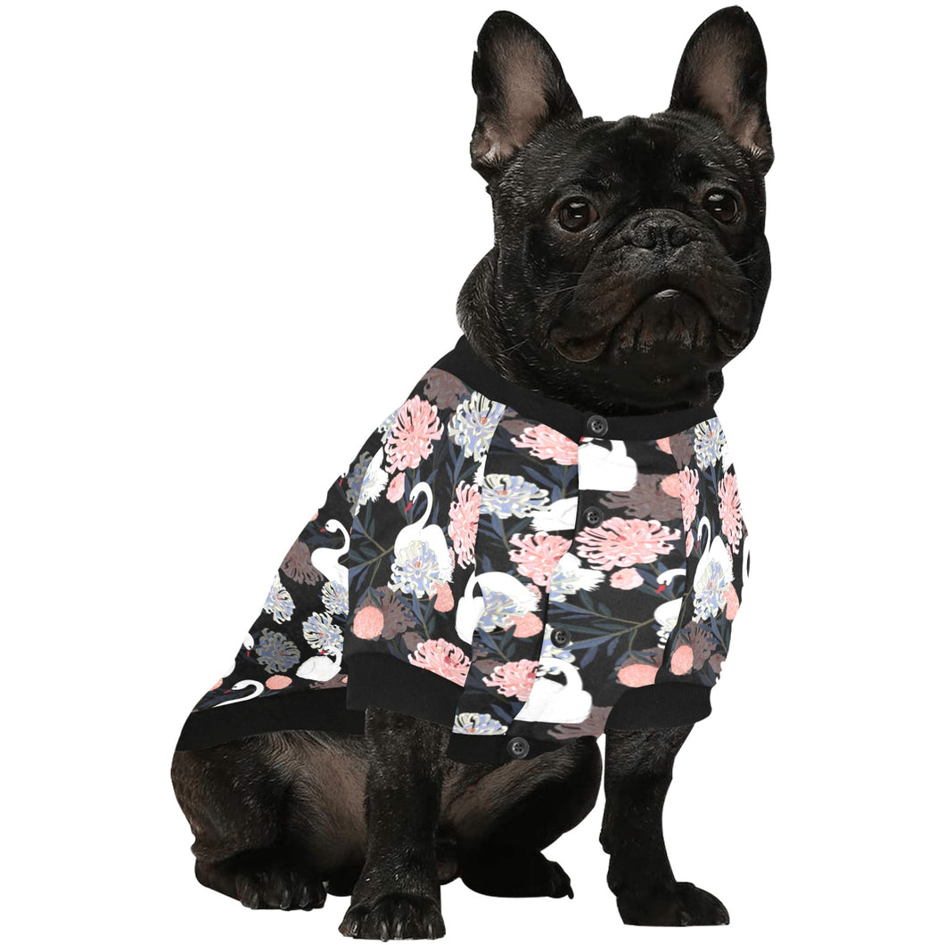 white swan blooming flower pattern All Over Print Pet Dog Round Neck Fuzzy Shirt