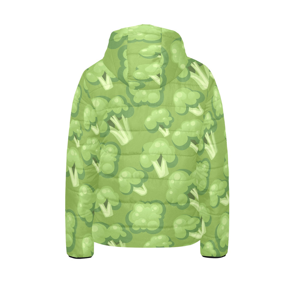 Broccoli pattern green background Kids' Boys' Girls' Padded Hooded Jacket