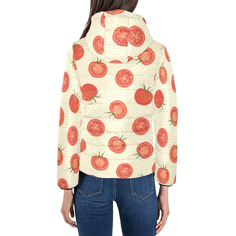 Tomato dot background Women's Padded Hooded Jacket