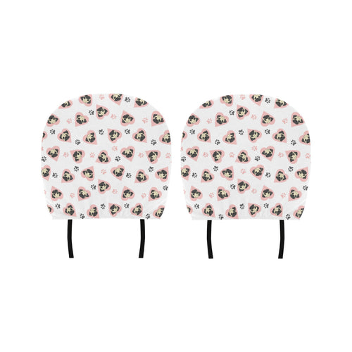 Cute pugs pink heart paw pattern Car Headrest Cover