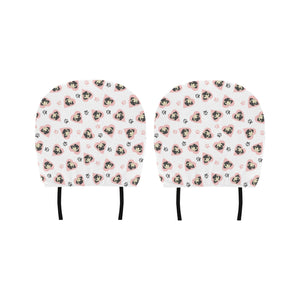 Cute pugs pink heart paw pattern Car Headrest Cover