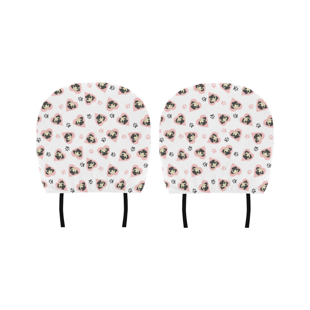 Cute pugs pink heart paw pattern Car Headrest Cover