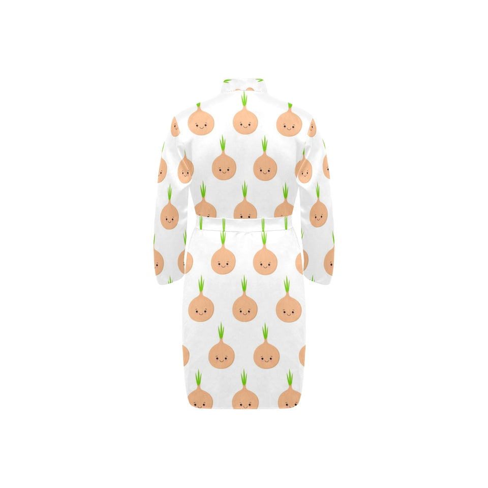 cute onions smiling faces Men's Long Sleeve Belted Night Robe
