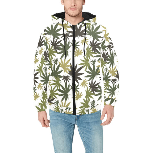 Canabis Marijuana Weed Pattern Print Design 05 Men's Padded Hooded Jacket