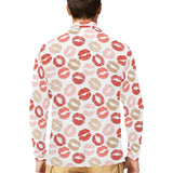 Lips Pattern Print Design 04 Men's Long Sleeve Polo Shirt
