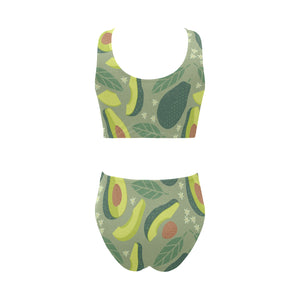 Avocado pattern Chest Bowknot High Waisted Bikini Swimsuit