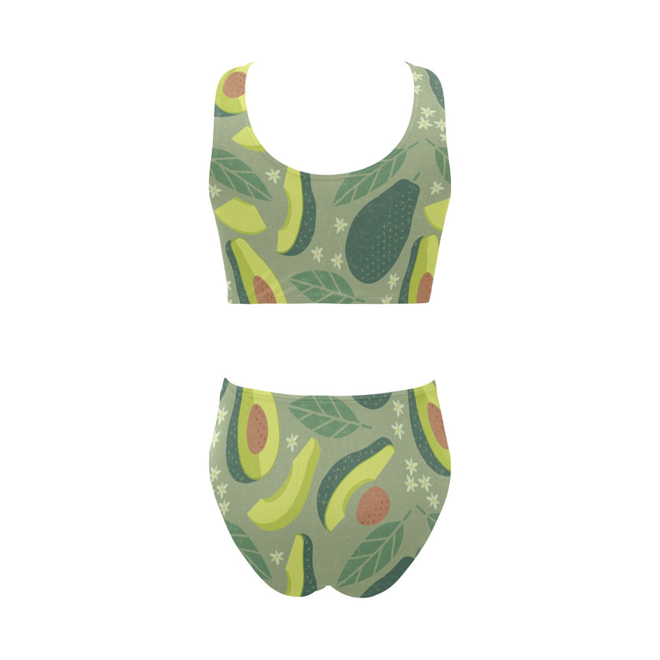 Avocado pattern Chest Bowknot High Waisted Bikini Swimsuit