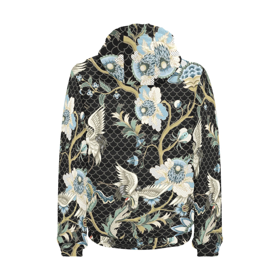 Japanese crane ornament elements Men's Padded Hooded Jacket