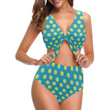 Tennis Pattern Print Design 05 Chest Bowknot High Waisted Bikini Swimsuit