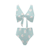 White cute hamsters heart pattern Chest Bowknot High Waisted Bikini Swimsuit