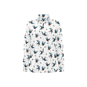 Swallow Pattern Print Design 04 Women's Long Sleeve Polo Shirt