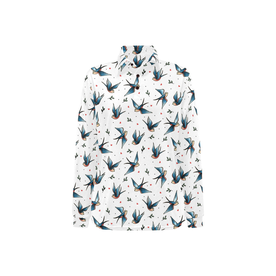 Swallow Pattern Print Design 04 Women's Long Sleeve Polo Shirt