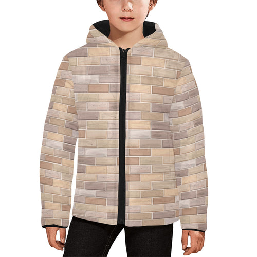 Brick Printed Pattern Print Design 01 Kids' Boys' Girls' Padded Hooded Jacket