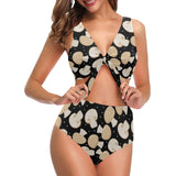 Champignon mushroom pattern Chest Bowknot High Waisted Bikini Swimsuit