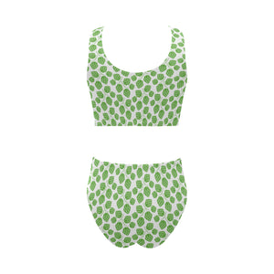Hop pattern background Chest Bowknot High Waisted Bikini Swimsuit