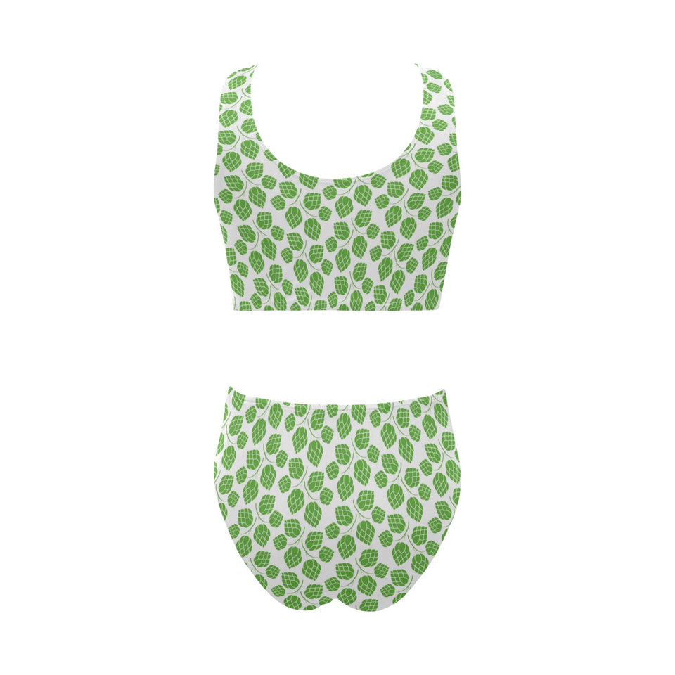 Hop pattern background Chest Bowknot High Waisted Bikini Swimsuit