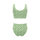 Hop pattern background Chest Bowknot High Waisted Bikini Swimsuit