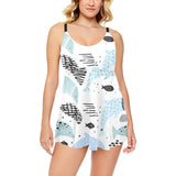 Cute dolphins Childish Style pattern Chest Sexy Pleated Two Piece Swim Dress