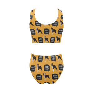 Boston terrier design pattern Chest Bowknot High Waisted Bikini Swimsuit