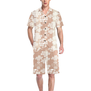 Beautiful hexagon japanese pattern Men's V-Neck Short Pajama Set