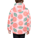 Grapefruit leaves flower pink background Kids' Boys' Girls' Padded Hooded Jacket