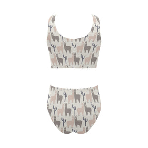 Llama Alpaca pattern Chest Bowknot High Waisted Bikini Swimsuit