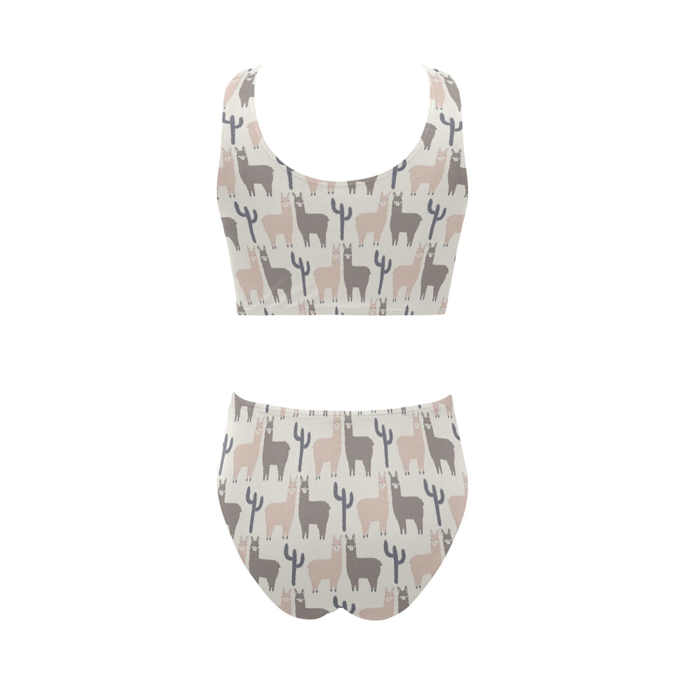 Llama Alpaca pattern Chest Bowknot High Waisted Bikini Swimsuit