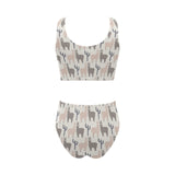 Llama Alpaca pattern Chest Bowknot High Waisted Bikini Swimsuit